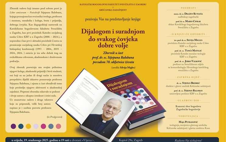 Predstavljanje knjige Dijalogom i suradnjom do svakog čovjeka dobre volje u čast prof. dr. sc. Stjepanu Balobanu